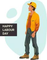 Man builder, worker. labor day card vector