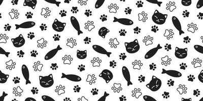 cat fish seamless pattern paw vector calico kitten salmon tuna cartoon scarf isolated repeat wallpaper tile background illustration