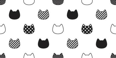 cat seamless pattern vector head kitten calico polka dot stripe scarf isolated repeat wallpaper cartoon tile background illustration