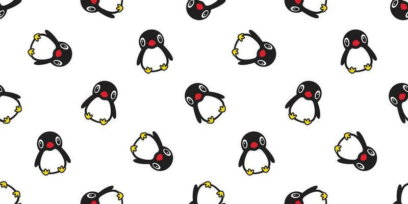 penguin Seamless pattern vector bird salmon fish cartoon scarf isolated tile background repeat wallpaper illustration doodle