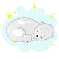 cute family of sleeping polar bears vector