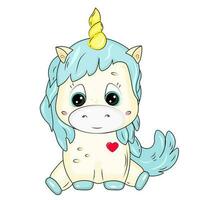 cute cartoon baby unicorn on white background vector