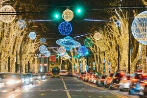 Christmas tree. new year decorations and colorful background photo