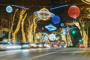 Christmas tree. new year decorations and colorful background photo