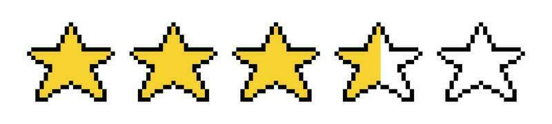 Rating five stars. 5 star quality rating badge. Star vector icons pixel art