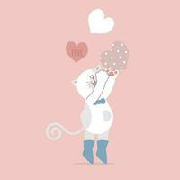 linda gato y corazones, contento San Valentín día, cumpleaños, amor concepto, plano vector ilustración dibujos animados personaje diseño aislado