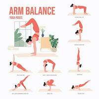 Arm Balance Yoga poses. Young woman practicing Yoga pose. Woman workout fitness, aerobic and exercises vector