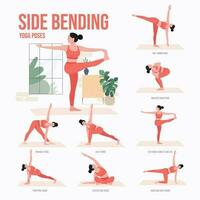 Side bending Yoga poses. Young woman practicing Yoga pose. Woman workout fitness, aerobic and exercises vector