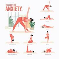 yoga poses para ansiedad. joven mujer practicando yoga pose. mujer rutina de ejercicio aptitud física, aerobio y ejercicios vector