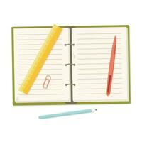 School supplies. Notebook, pencil, pen, ruler. Back to school. Vector illustration