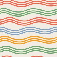 Distorted Groovy Multicolor Horizontal Lines Seamless Pattern. Retro Music Style for Print on Textile, Wrapping Paper. Vector Pastel Background