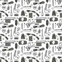 Seamless vector pattern with a handmade theme.  Knitting and embroidery objects.
