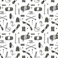 Seamless vector pattern with a handmade theme.  Knitting and embroidery objects.