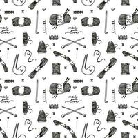 Seamless vector pattern with a handmade theme.  Knitting and embroidery objects.