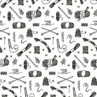 Seamless vector pattern with a handmade theme.  Knitting and embroidery objects.