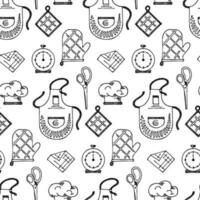 Seamless vector pattern with kitchen theme.  Kitchen utensils for cooking.