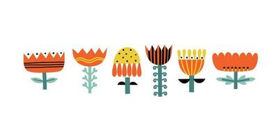 set with graphic flowers in flat style. vector illustration