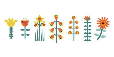 set with graphic flowers in flat style. vector illustration