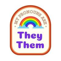 Pronouns sticker they them with rainbow vector