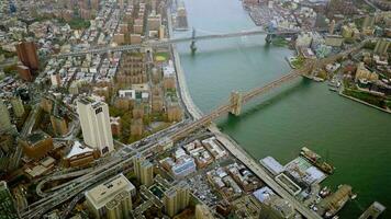 Aerial view of new york city urban metropolis skyline buildings video