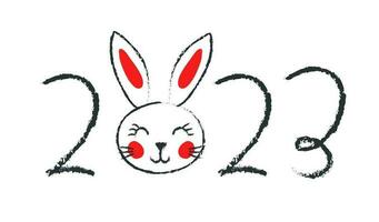 2023 greeting card with rabbit hand draw style vector