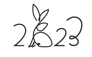 2023 greeting banner line style with rabbit vector