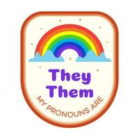 Pronouns sticker vector they them with rainbow cartoon style