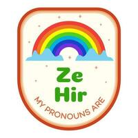 Pronouns sticker ze hir modern cartoon style vector