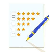 Rating stars gold with pen for feedback vector