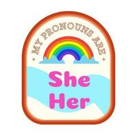 Pronouns she her sticker vector with rainbow