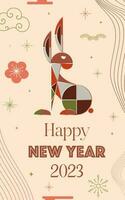 Rabbit 2023 New Year greeting card line style vector