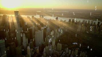 Aerial view of new york city urban metropolis skyline buildings video
