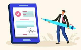 Electronic signature on mobile, on line contract vector