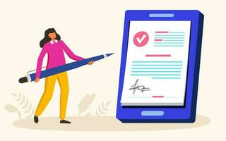 Electronic signature on mobile, business esignature technology vector