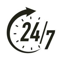 24 7 hours timer symbol black color flat style vector