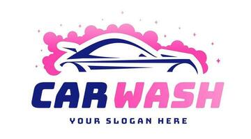 Car wash logotype pink cyan color flat style vector