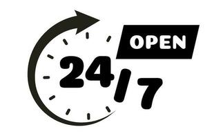 24 opent hours sign black color style isolated vector