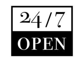 24 hours open sign black color style vector