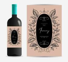 Vine bottle label hand draw style vector
