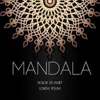 Mandala card template gold line style isolated vector