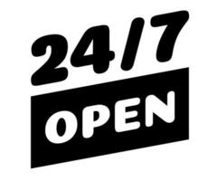 24 hours open sign black color style vector