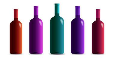 Vine bottle set realistic style different color vector