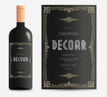 vino etiqueta Arte deco estilo oro color negro antecedentes vector