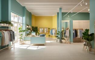 Modern clothing store with photo
