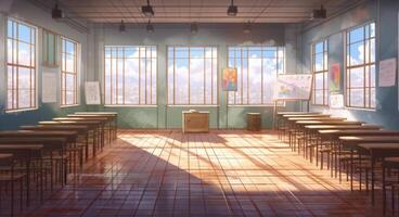 classroom interior with Generative AI photo