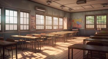 classroom interior with Generative AI photo