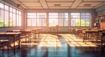 classroom interior with Generative AI photo