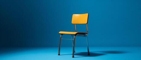 Table with chair and school bag in bright style with photo