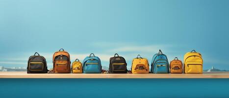 Table with chair and school bag in bright style with photo