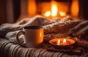 Coffee mug and blanket in Christmas style with photo
